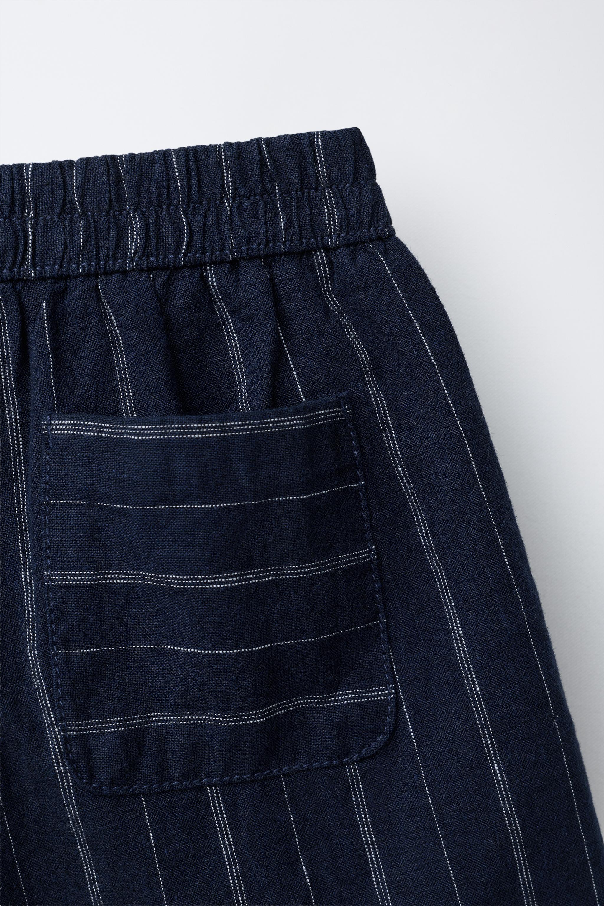 STRIPED LINEN COTTON SHORTS